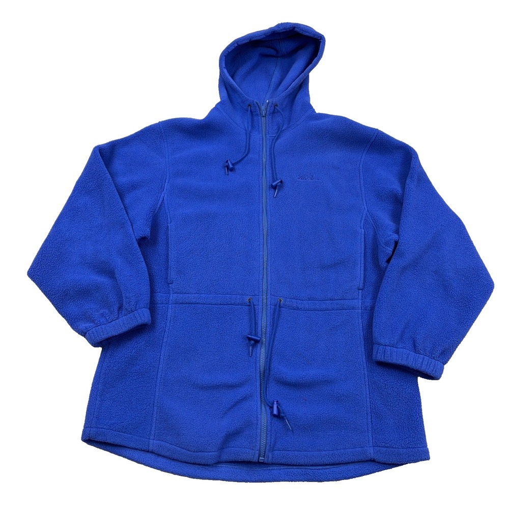 Vintage LL Bean Jacket Women Large Blue Fleece Full Zip Made In USA Sweater